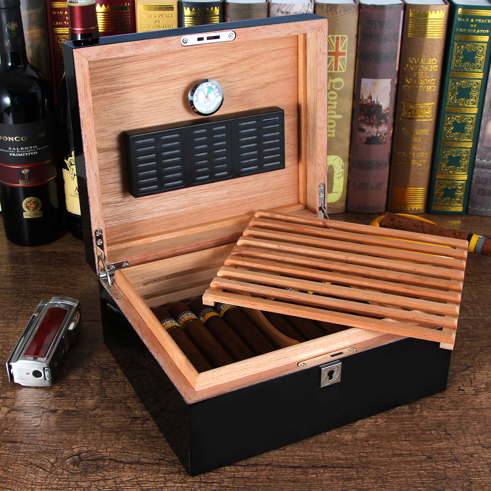 COHIBA Humidor Luxury Home Storage Cigar Box Large Capacity Cigar Case W/ Hygrometer Humidifier Spain Cedar Wood Cigar Humidor B