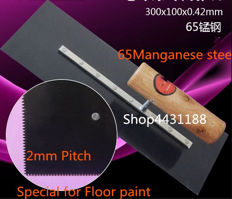 300*100*0.42mm 2mm Pitch 65 Manganese steel blade with wooden handle plaster trowel construction spatula tool for Floor paint