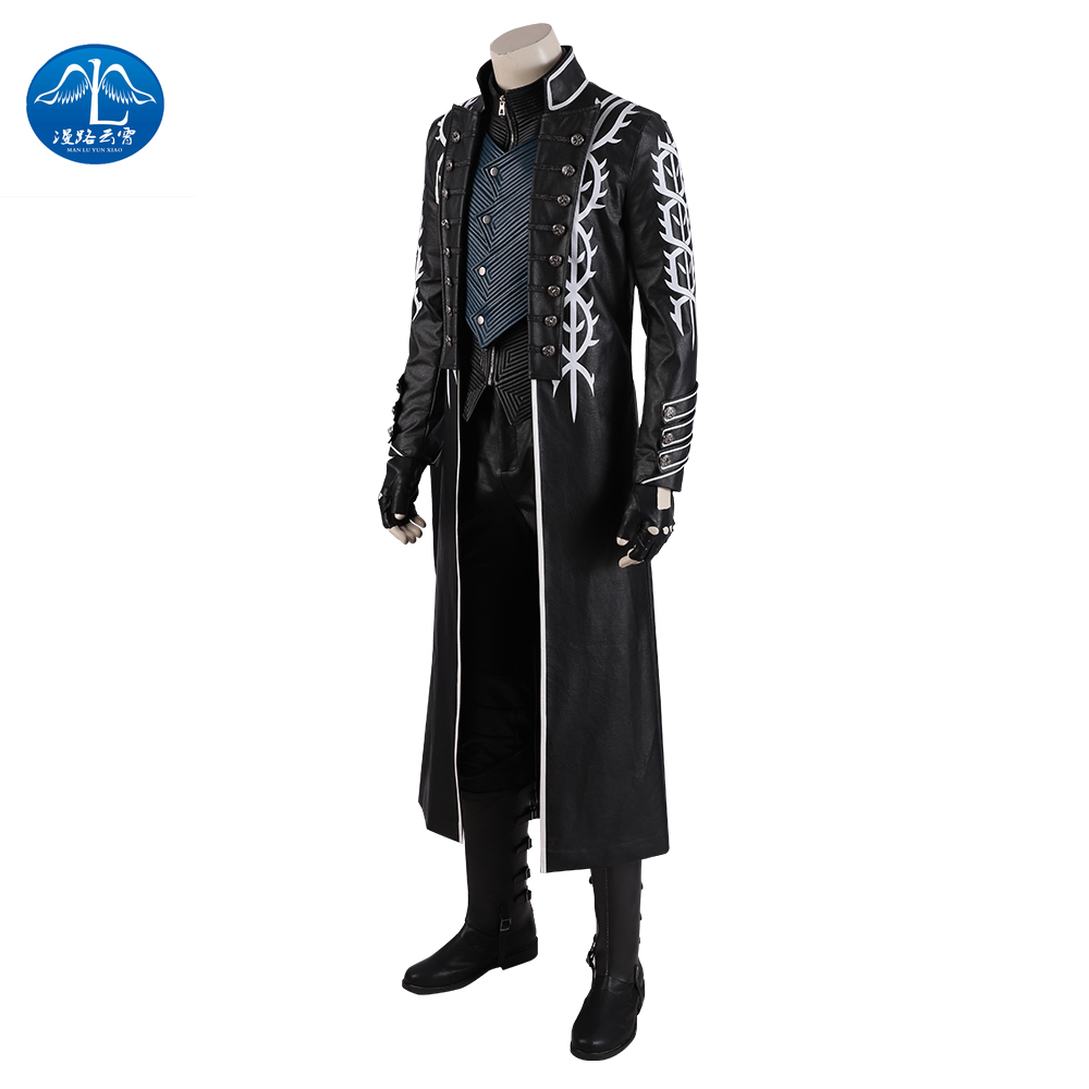 ManluyunxiaoDMC 5 Game Vergil Cosplay Vest Men Jackets Halloween Costume for Kids Adult Anime Faux Leather Coat