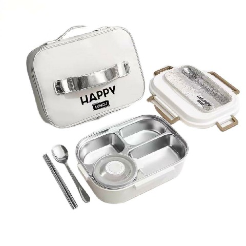 Stainless steel white lunch box.