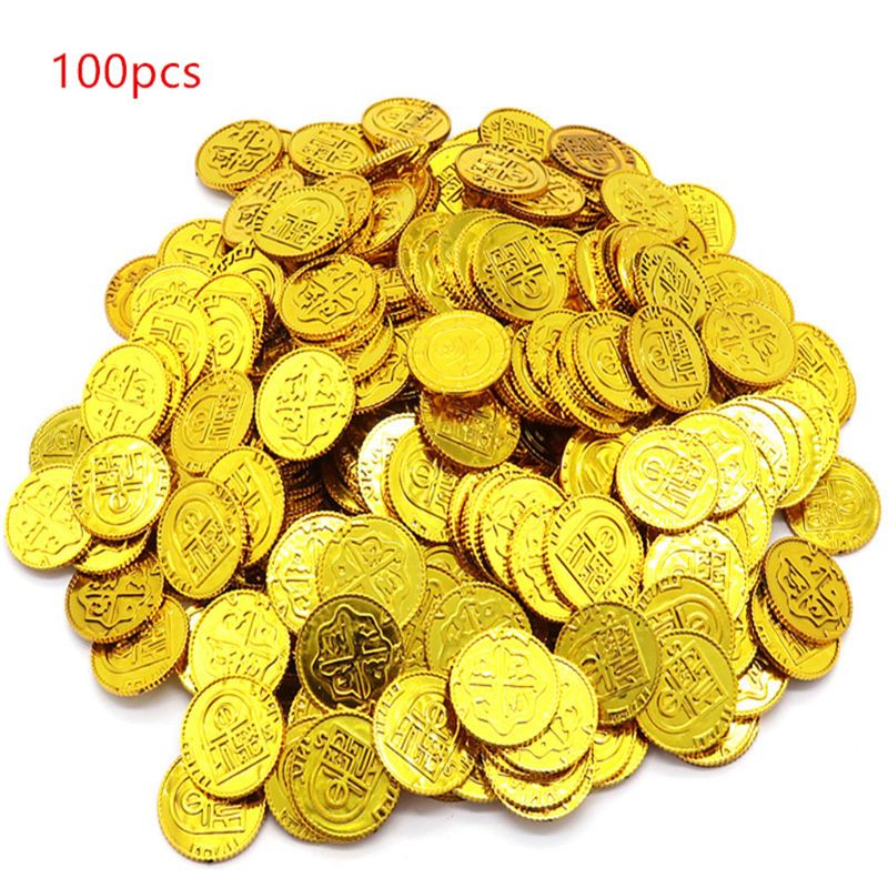 100pcs Poker Casino Chips Coin Gold Plating Plastic Spanish Treasure Game Poker Chips Toy