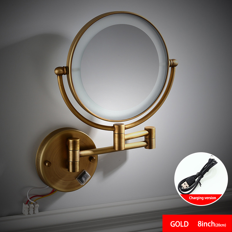 Bath Mirror Wall Mounted 8 inch Brass 3X Magnifying Mirror LED Light Folding Makeup Mirror Cosmetic Mirror Lady Gift