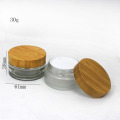 30g clear glass cream empty jar with environmentally friendly wood grain bamboo lid