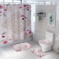 Zeegle Retro Floral Toilet Rug Set Shower Curtain Bath Mat Set Non Slip Bathroom Carpet Toilet Floor Mat Toilet U-Shape Bath Mat