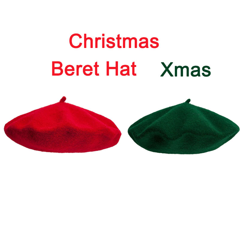Christmas Beret Hats Wool Red Bottle Green Girls Women Ivy hat Xmas