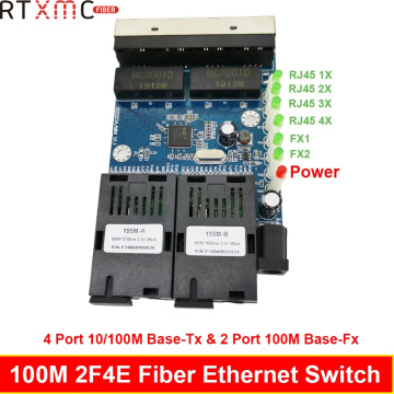 Fast Erhetnet 2F4E 10/100M Ethernet Switch 2 Fiber Port SC 25KM 4 UTP RJ45 Fiber Optical Switch PCBA Board