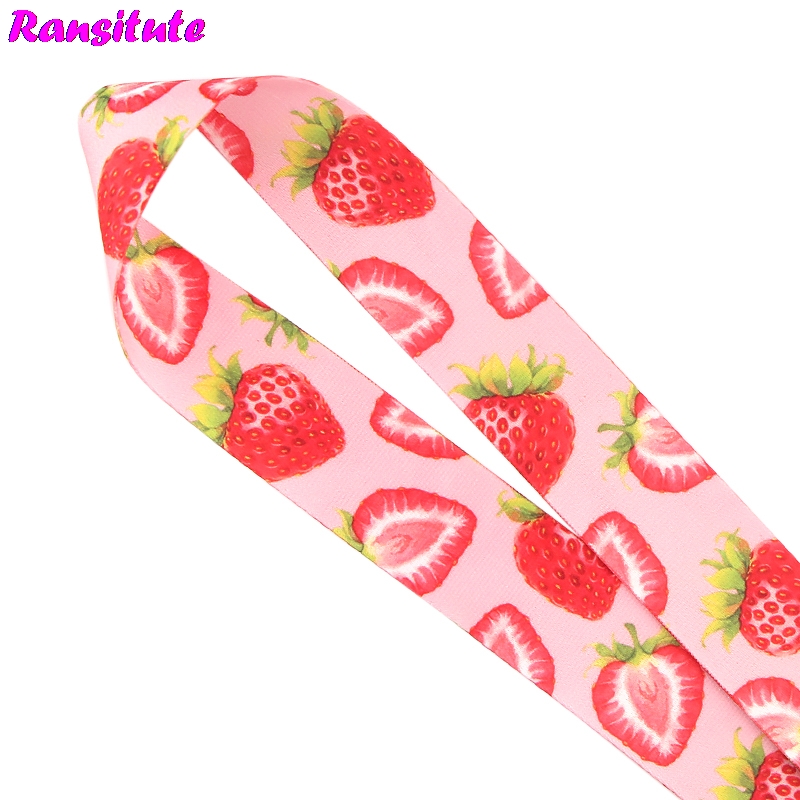 Ransitute Fruit Series Strawberry Lanyard Key ID Card Mobile Phone Strap USB Badge Holder DIY Neckband Decorative Lanyard R637