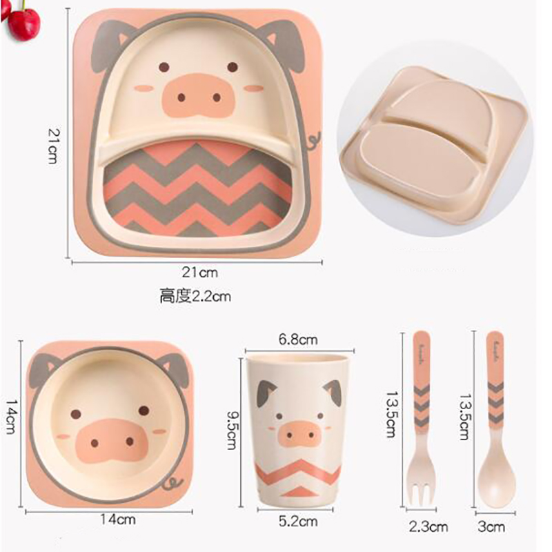 Baby Bowl Feeding Food Tableware Set Cartoon Design Kids Dishes Eating Dinnerware Training Plate 5 Piece Set WXY002