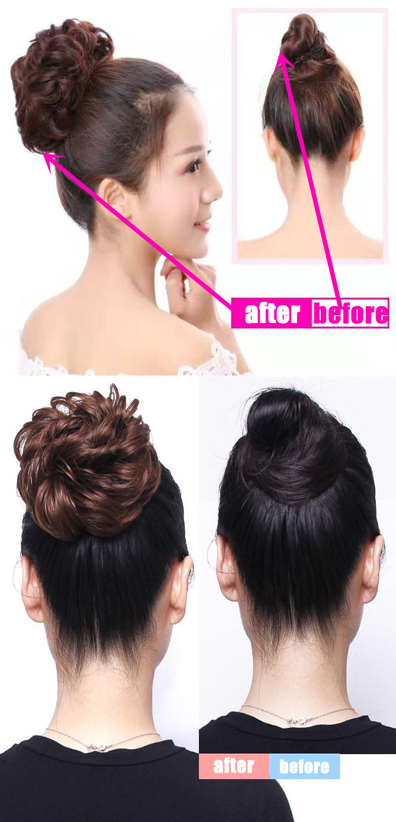 SHUOHAN Q5 Plus Vintage Synthetic High Temperature Fiber Curly Hair Bun Chignon Flower Bud Elastic Rubber Band Rope