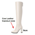 Meotina Winter Over The Knee Boots Women Natural Genuine Leather Thick Heel Long Boots Zipper Super High Heel Shoes Lady Fall 39