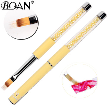 BQAN UV Pincel Gel Nails Ombre Brush Manicure Material Yellow Pearl Handle Nylon Hair Professional Metal Nail Art Brush Tools