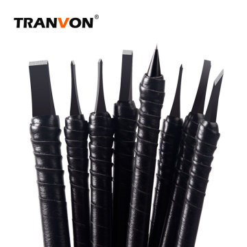 TRANVON 8/10pcs Stone Carving Knife Wood Carving Chisels Knife Tungsten Steel Woodworking Set Rubber Stamps Hand Tools