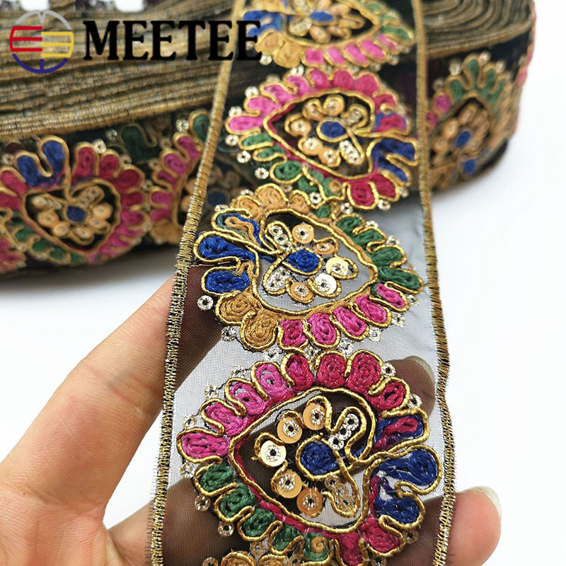 2meters Heart Sequins Embroideried Lace Trims Ribbon Ethnic Webbing Tapes for Clothes Bag Shoes Decor DIY Sewing Accessories