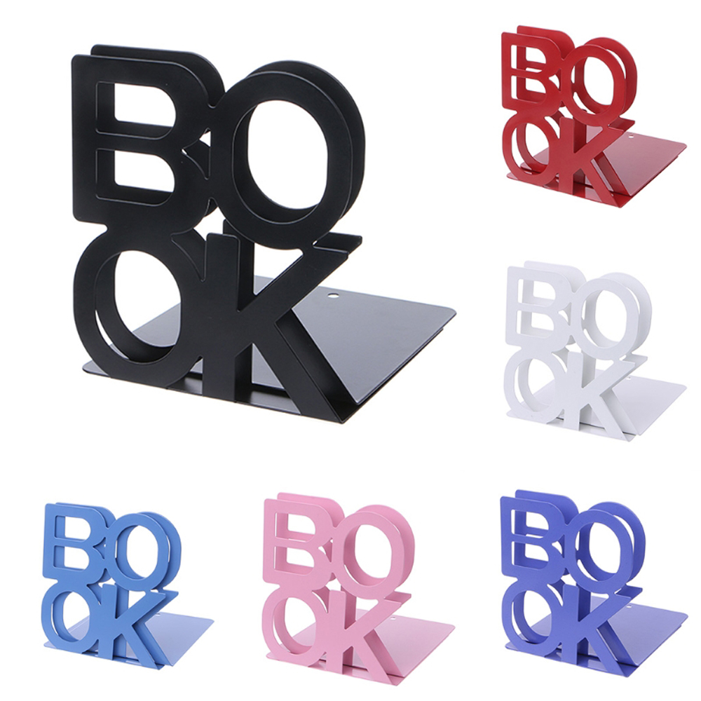 2Pcs Bookend Alphabet Shaped Metal Bookends Iron Support Holder Desk Stands For Books Desk Organizer