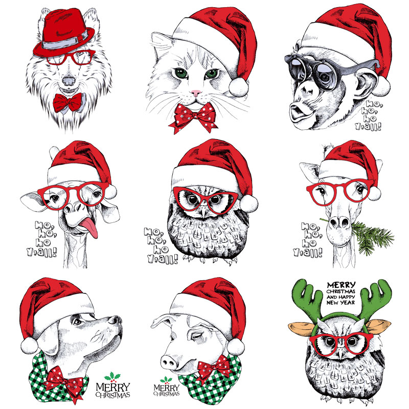 Poemyi Christmas Parches Iron on Cute Animals Patches for Clothing Cartoon Dog Owl Pig Thermo Transfer Stickers Application R