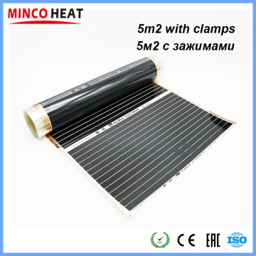 Minco Heat 5M2 220W Low Cost Infrared Warm Floor Carbon Fiber Heating Film 50cm 80cm 100cm With Clamps