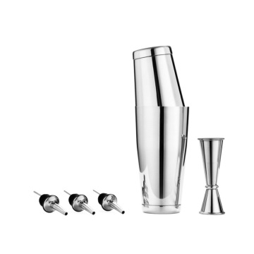 Premium 5 Pieces Bar Set: 18/8 Stainless Steel Boston Shaker, 25/50ML Double End Jigger, 3 Pourers, High grade Barware / Tools