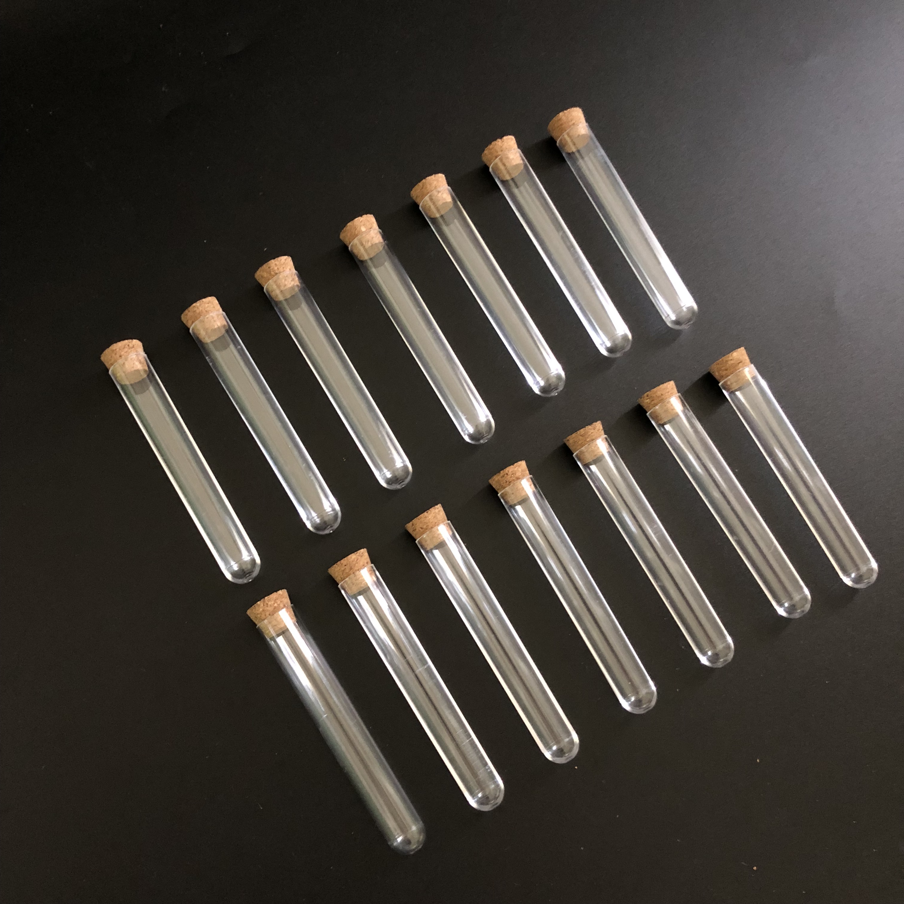 (50pieces/pack) 12*75mm Laboratory Clear plastic test tubes round bottom tube vial with cork