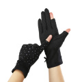 Female Summer Sunscreen Cotton Sun Driving Cycling Mittens Women Dot Bow Exposed Finger Touch Screen Thin Typing Gloves J79