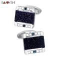 SAVOYSHI Luxury Blue Star Stone Cufflinks for Mens High Quality Crystals Silver plated Cuff links Wedding Gifts Free Custom Logo