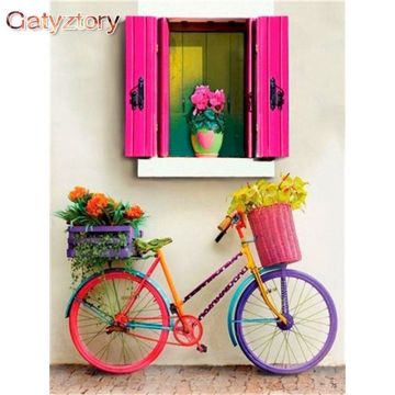 GATYZTORY DIY Painting by numbers Colourful Bicycle paint by numbers for adults photo frames for picture wall art canvas 40x50cm