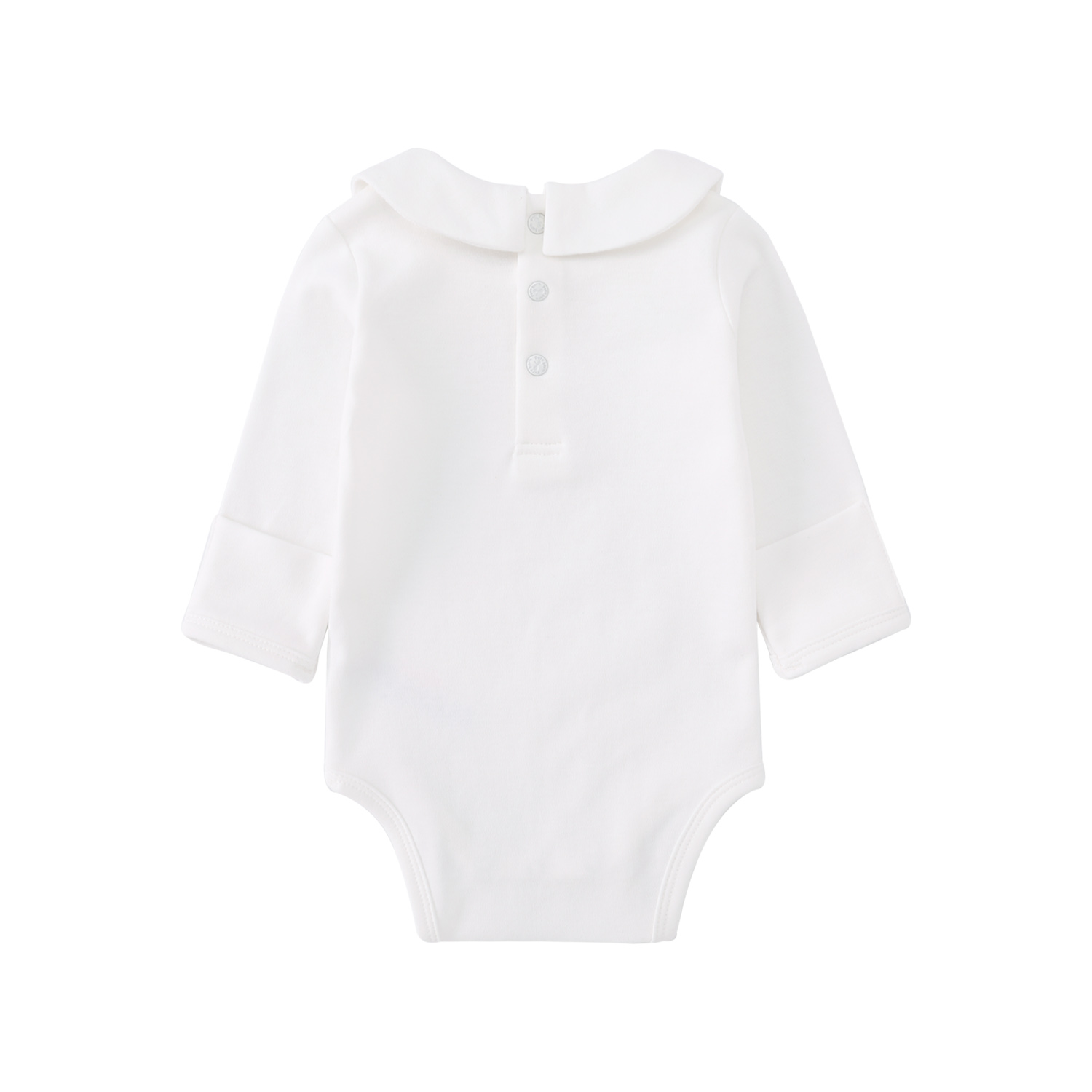 Pureborn Newborn Baby Bodysuit Solid Basic Baby Onesies Long Sleeve Jumpsuit Peter-pan Collar Cotton Baptism Onesies Playsuit