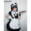 Bust Open Maid Cosplay Costume Sexy Catwomen Kitty Outfit Cotton Apron Lovely Lace Mini Dress For Women Anime Black White Lolita