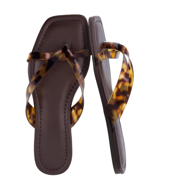 Women's square toe flip flops elegant flat sandals