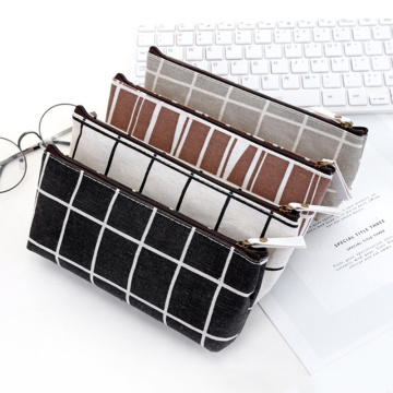 Canvas Geometric Pencil Case School Simple Striped grid Solid Color Cute Pencil Bag Pouch Office Students Kids Supplies