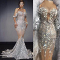 Sparkly Sequins Nude Dress Sexy Full Stones Long Big Tail Dress Costume Prom Birthday Celebrate Dresses Drag queen colthing