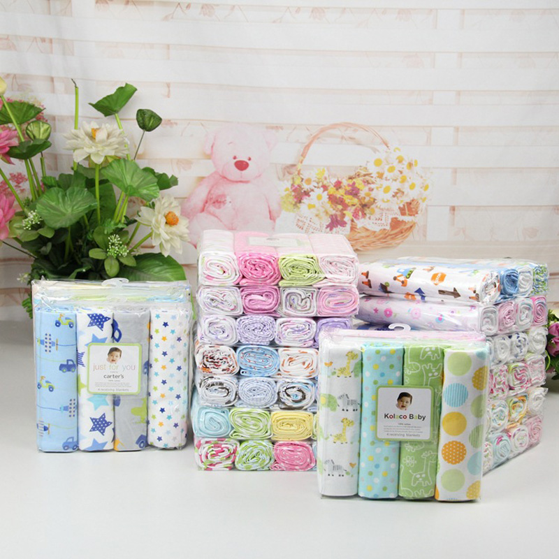 76*76 4Pcs/Lot Muslin Cotton Flannel Baby Swaddles Soft Newborn Blankets Baby Diapers Baby Swaddle Wrap Stroller Cover Play Mat