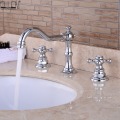 Widespread Bathroom Sink Faucet 3 Hole Deck Mounted Dual Handle Hot Cold Water Mixer Tap Brush Nickel Chrome Finished EL8001-1