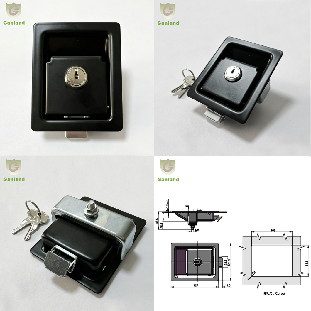 black recessed paddle handle latch