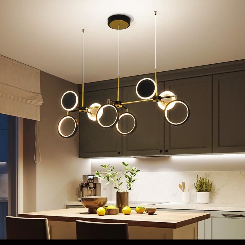 LED Chandelier Black Or Gold Living Dining Room Modern Nordic Simple Pendant Lamp Coffee Shop Bar Restaurant Long Hanging Light