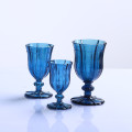 Dark Blue Glass Goblet with Chinese Knot Pattern Design