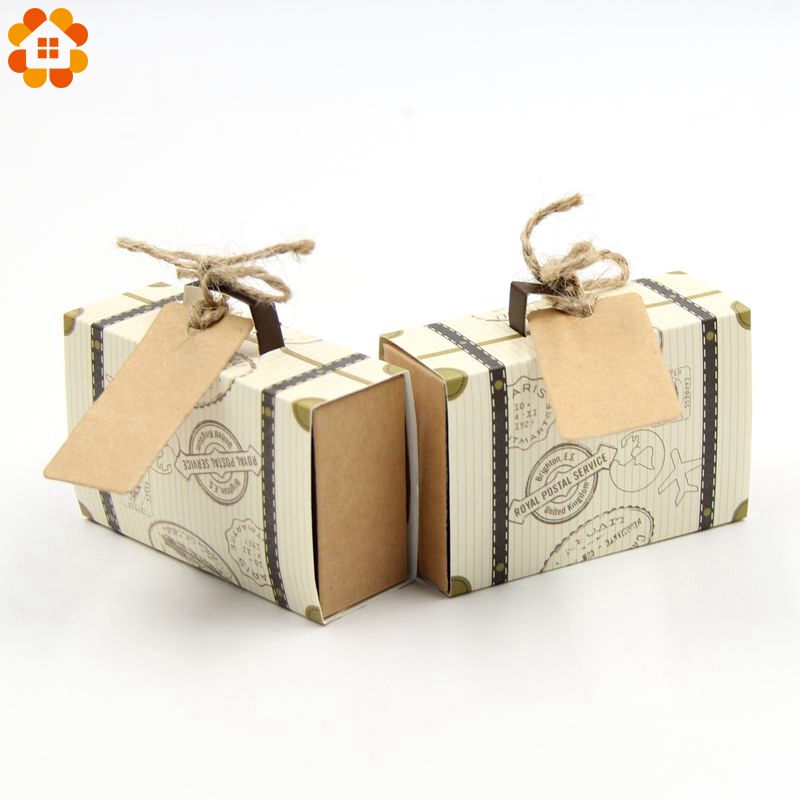 10PCS/Lot DIY Travel Paper Box Vintage Mini Suitcase Candy Box Sweet Bags Wedding Favor Gifts Decoration Event Party Supplies