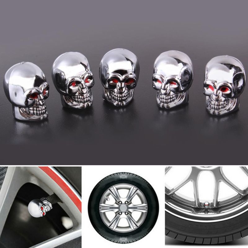 5Pc Skull Tyre Tire Wheel Car Auto Valves Cap Dust Stem Cover BicycleMotocycle 1XCF