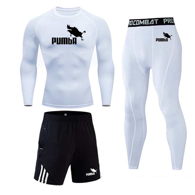 Brand 3pcs /set Men's Sports Suit Gym Fitness Compression Clothes Running sets Jogging Sport Wear Exercise Workout t-shirt