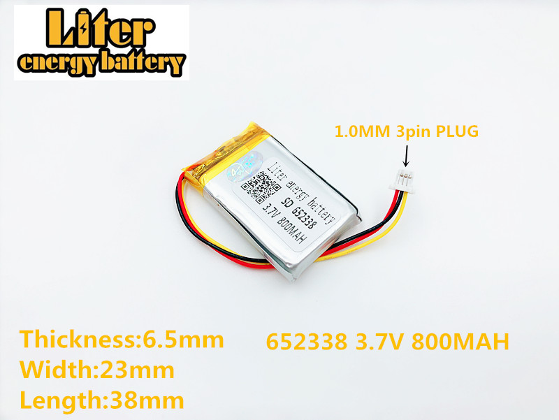 652338 3.7V 800mAh Rechargeable li-Polymer Battery For toys millet GPS TEXET DVR mp3 mp4 cell phone speaker 622338 602338