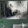 White Horse Tapestry Unicorn Tapestry Home Decoration Sofa Carpet Forest Scenery Living Room Wall Hanging