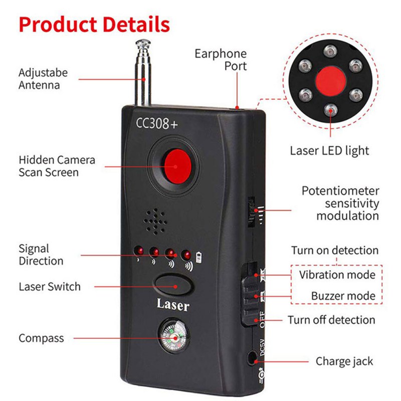 EU/US Plug Wireless Camera Lens Signal Detector CC308+ Radio Wave Signal Detect Camera Full-range WiFi RF GSM Device Finder