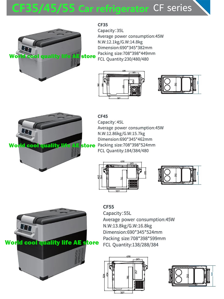 35/45/55Liter AC110/230v DC12/24V Car Auto Refrigerator Portable Camping Picnic Outdoor RV Cooler Ice Box Compressor Mini Fridge