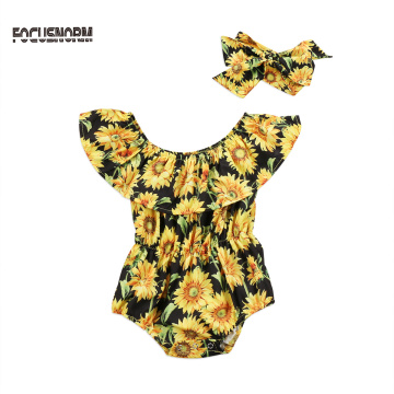 New Fashion Newborn Kids Baby Girls Flower Sleeveless Romper Jumpsuit 2Pcs Outfits Set Clothes