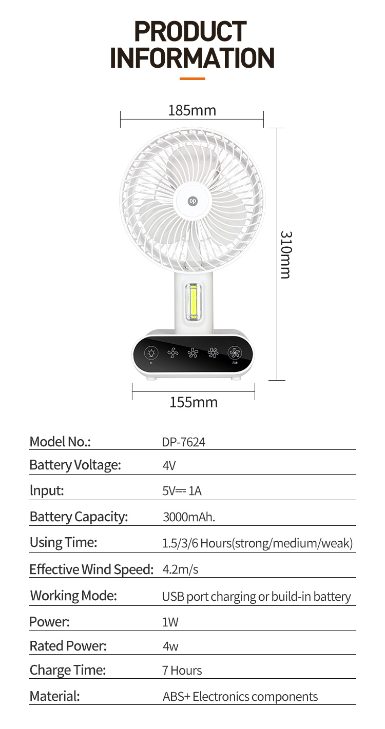 Foldable Desktop Portable Rechargeable Fan with Light-7624-detail-7