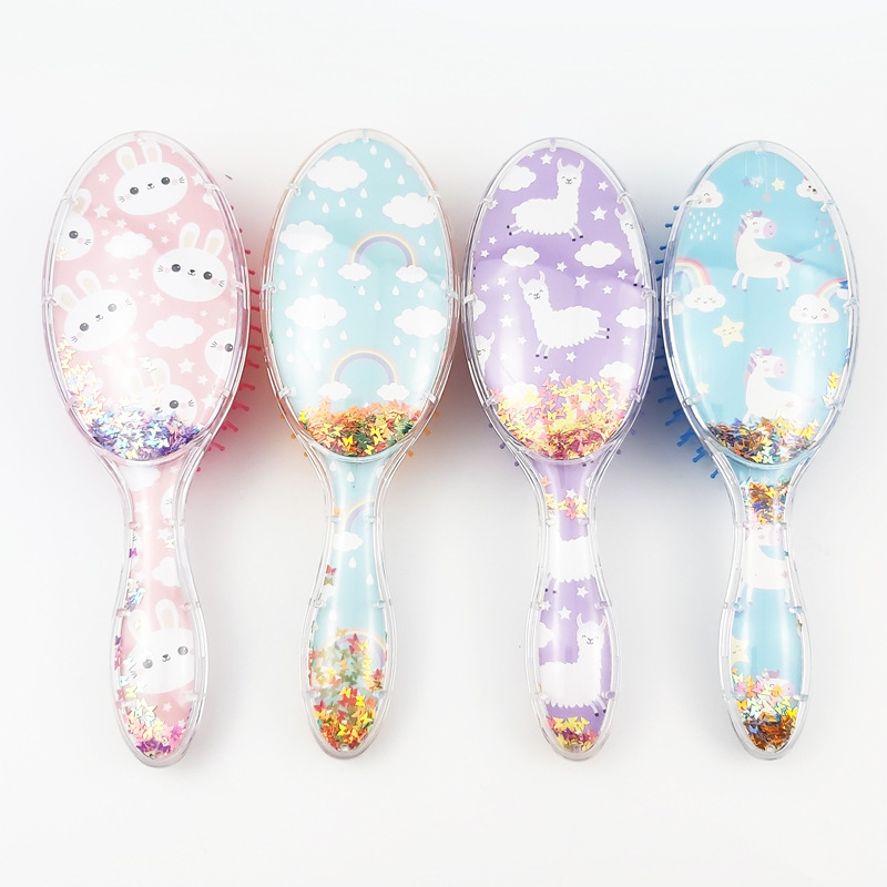 Cartoon Cute Unicorn Animal Sequins Anti-static Hair Brush Massage Comb Shower Wet Detangle Hair Brush Salon Hair Styling Tools