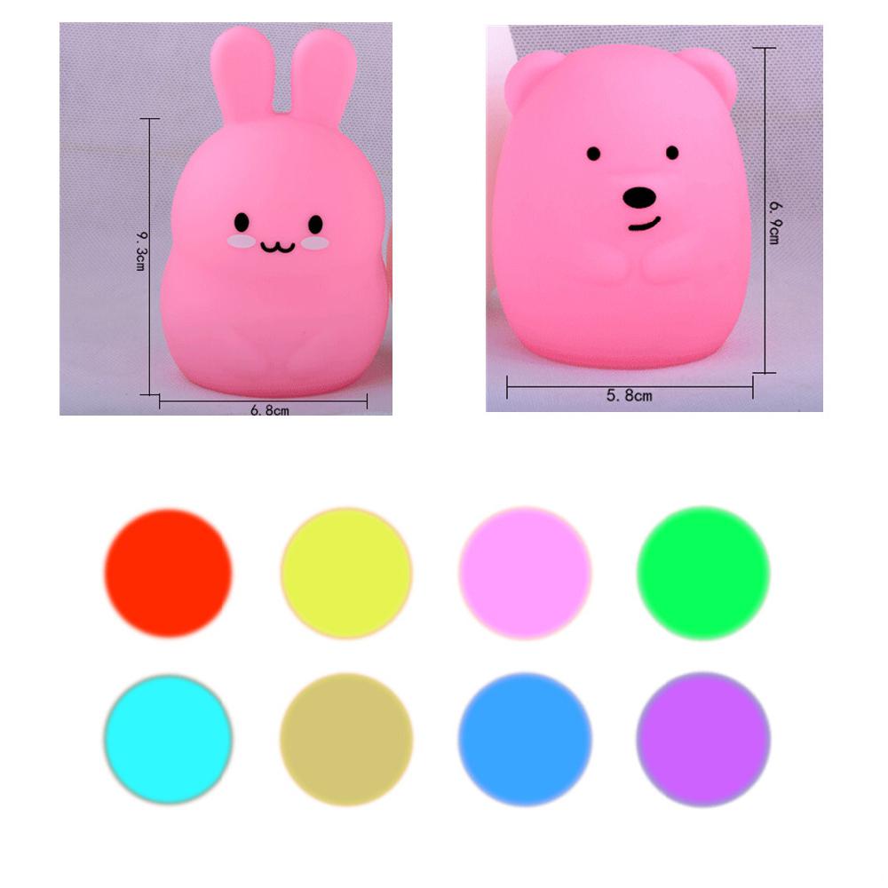 New 7 Colors Bear Rabbit LED USB Animal Night Light Silicone Soft Cartoon Children Baby Nursery Lamp led Night Light