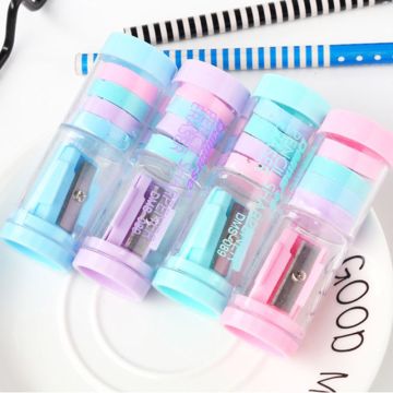 Candy Color Pencil Sharpener With Erasers Kawaii Pencil Sharpener For Girls Gifts School Supplies