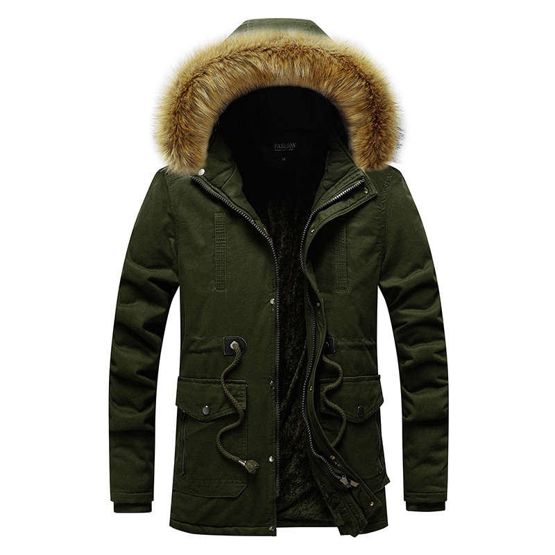 Men Windbreaker Parkas Cotton Thicken Hooded Jackets 2019 Winter New Warm Fashion Fleece Jackets Coats Fur Collar Men's Parkas