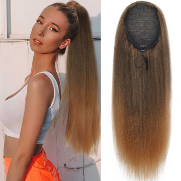XINRAN Kinky Straight Ponytail For Women Synthetic High Quality Drawstring Afro Yaki Hair Extensions 24Inches Long Hair ponytail
