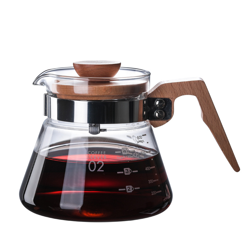 Wooden Handle Glass Coffee Maker Hand Drip Coffee Pot Dripper Pour Over Glass Range Coffee Server Pots Glass Kettle Brewer Clear